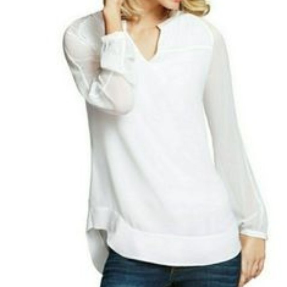 CAbi Allure Blouse with sheer sleeves.  Size Medium. Style 118.